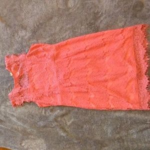 Main Strip coral lace dress open back